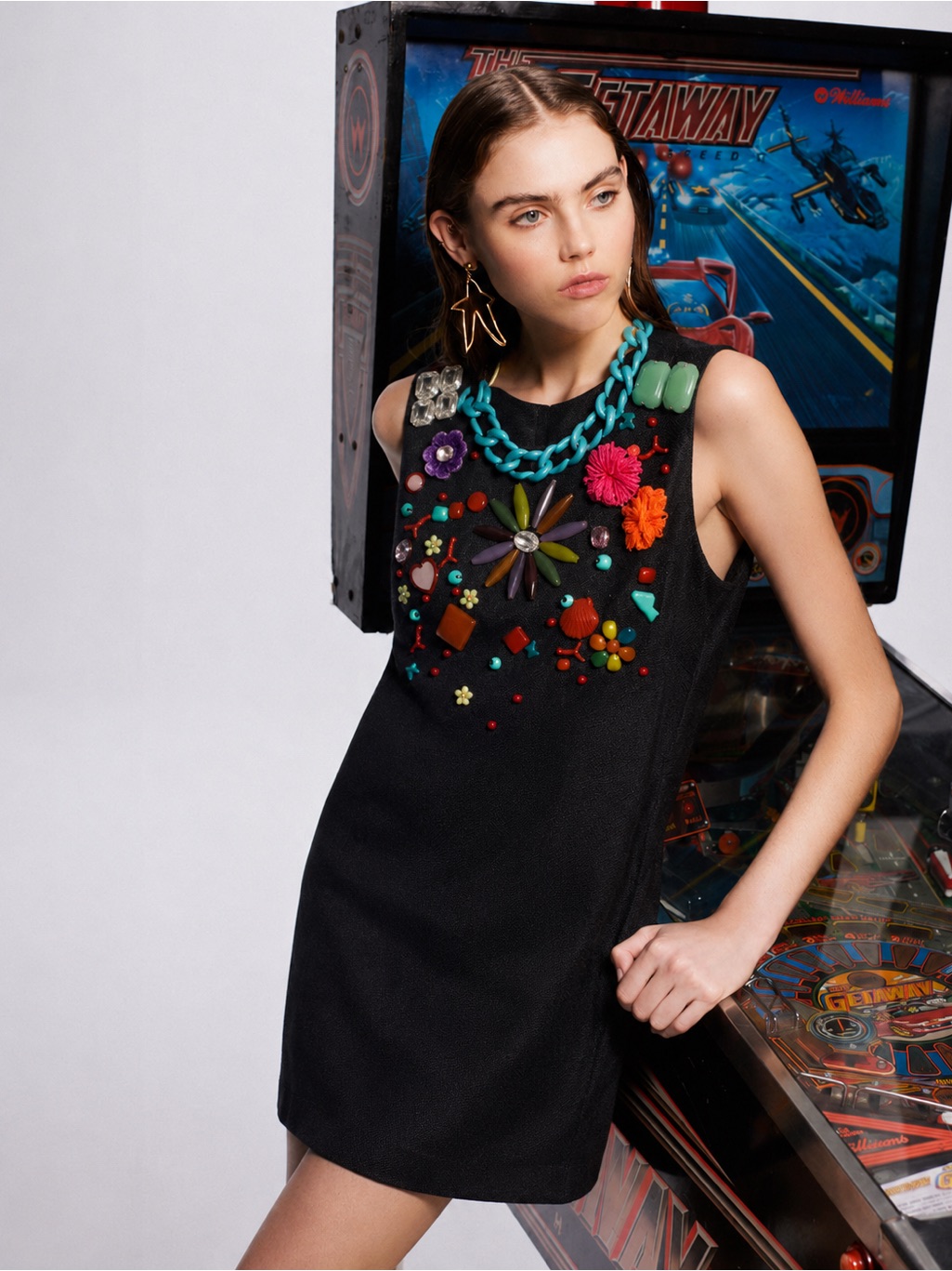 Moschino Cheap And Chic Studded Beaded Chain Mini Flare Dress